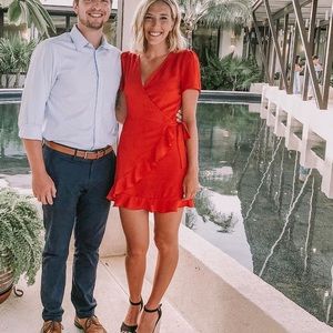 Red ruffle wrap dress